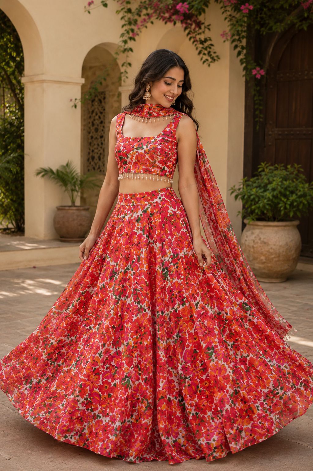 MyFashion -LIB26034 Pure Chiffon Lehenga Set with Blouse & Dupatta – Floral Designer Collection