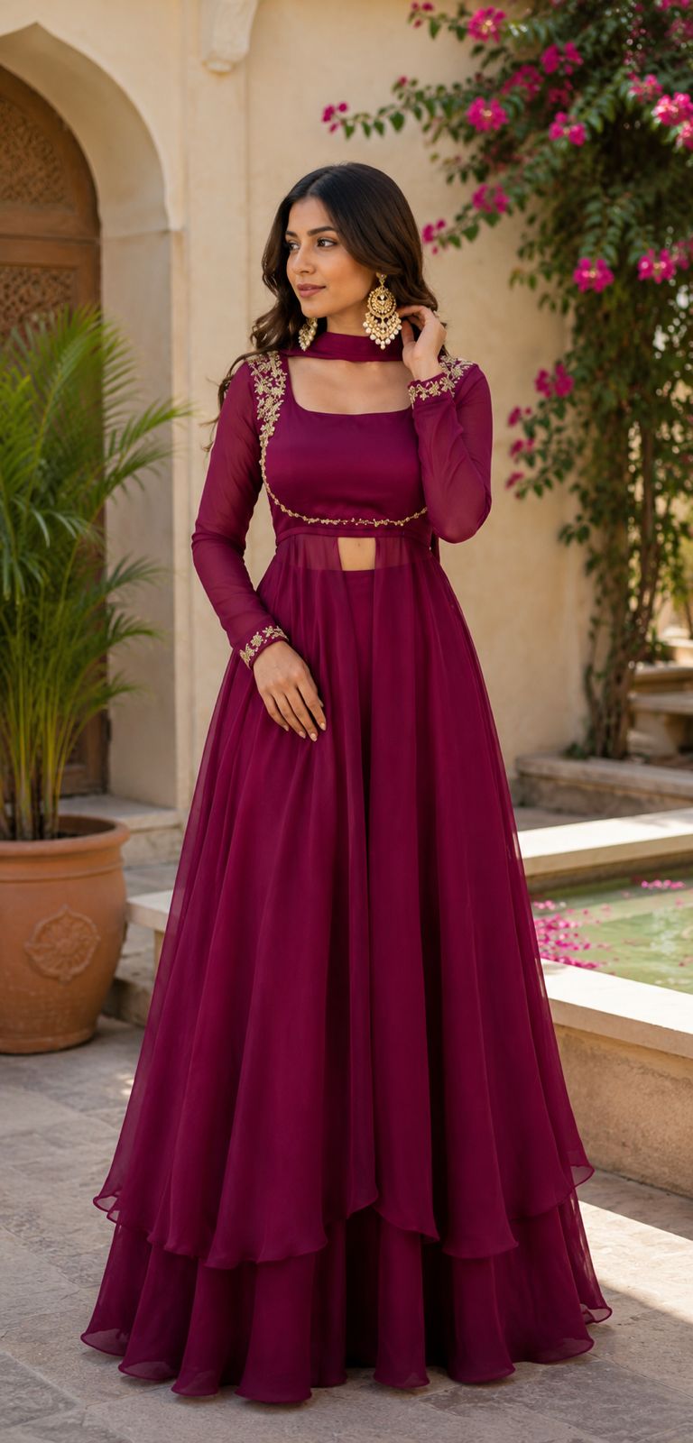 MyFashion -LIB26039 Chinon Silk Gown with Handwork – Elegant Designer Party Wear