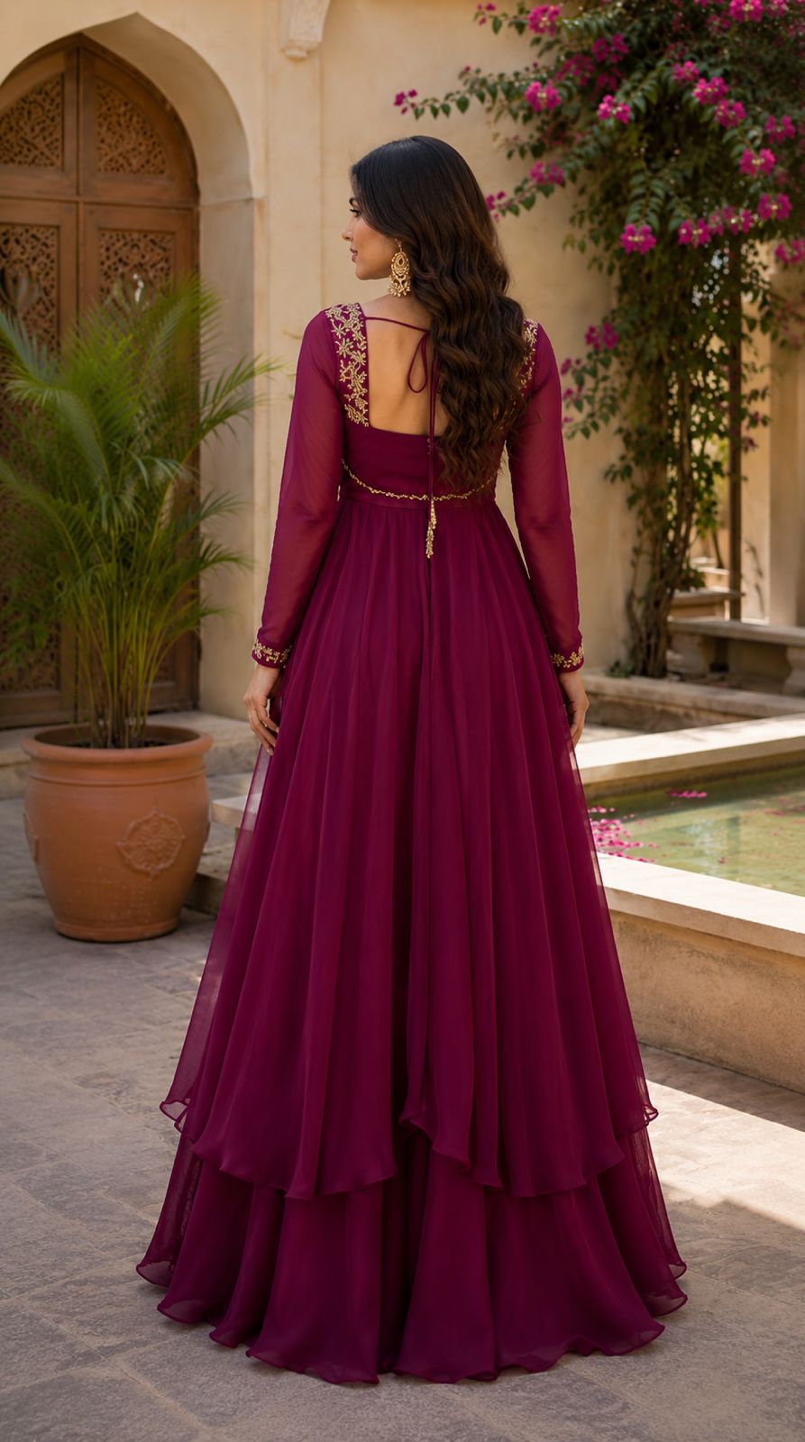 MyFashion -LIB26039 Chinon Silk Gown with Handwork – Elegant Designer Party Wear