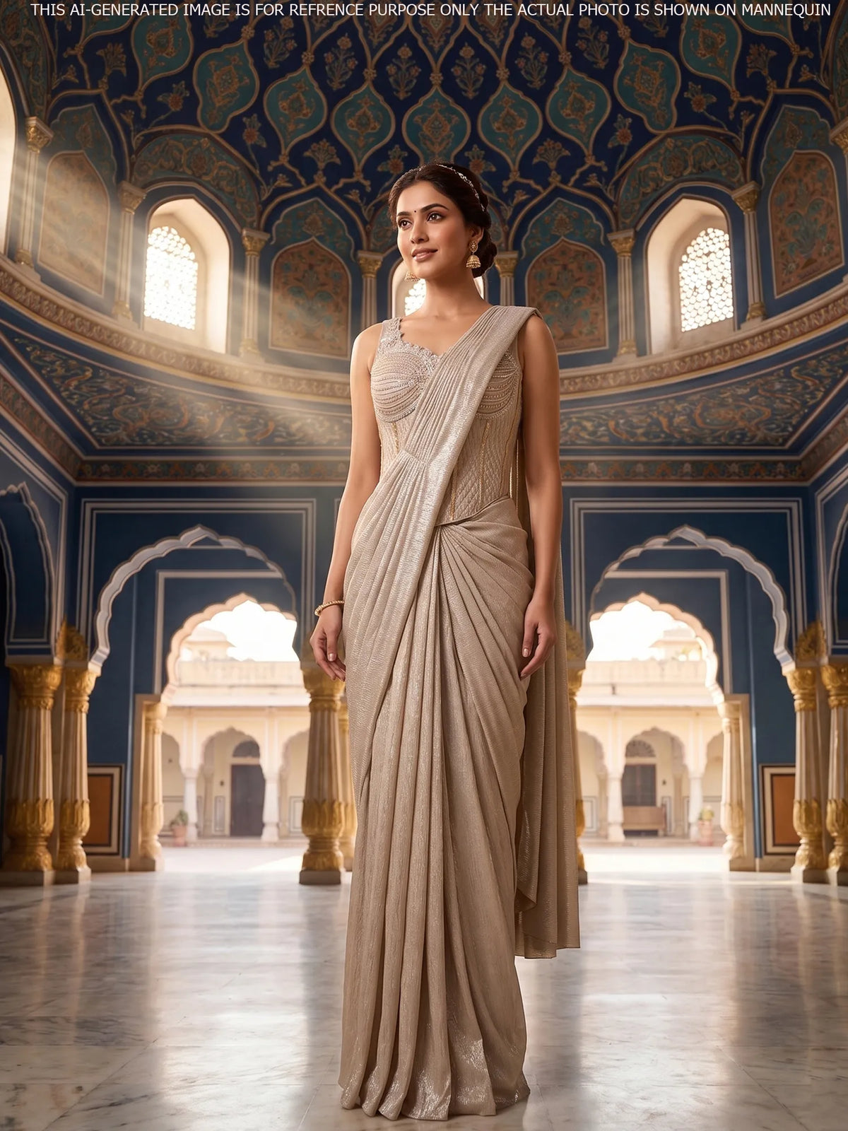 MyFashion KLS-2698 Light Beige Lycra Designer Party Wear Saree for Womens