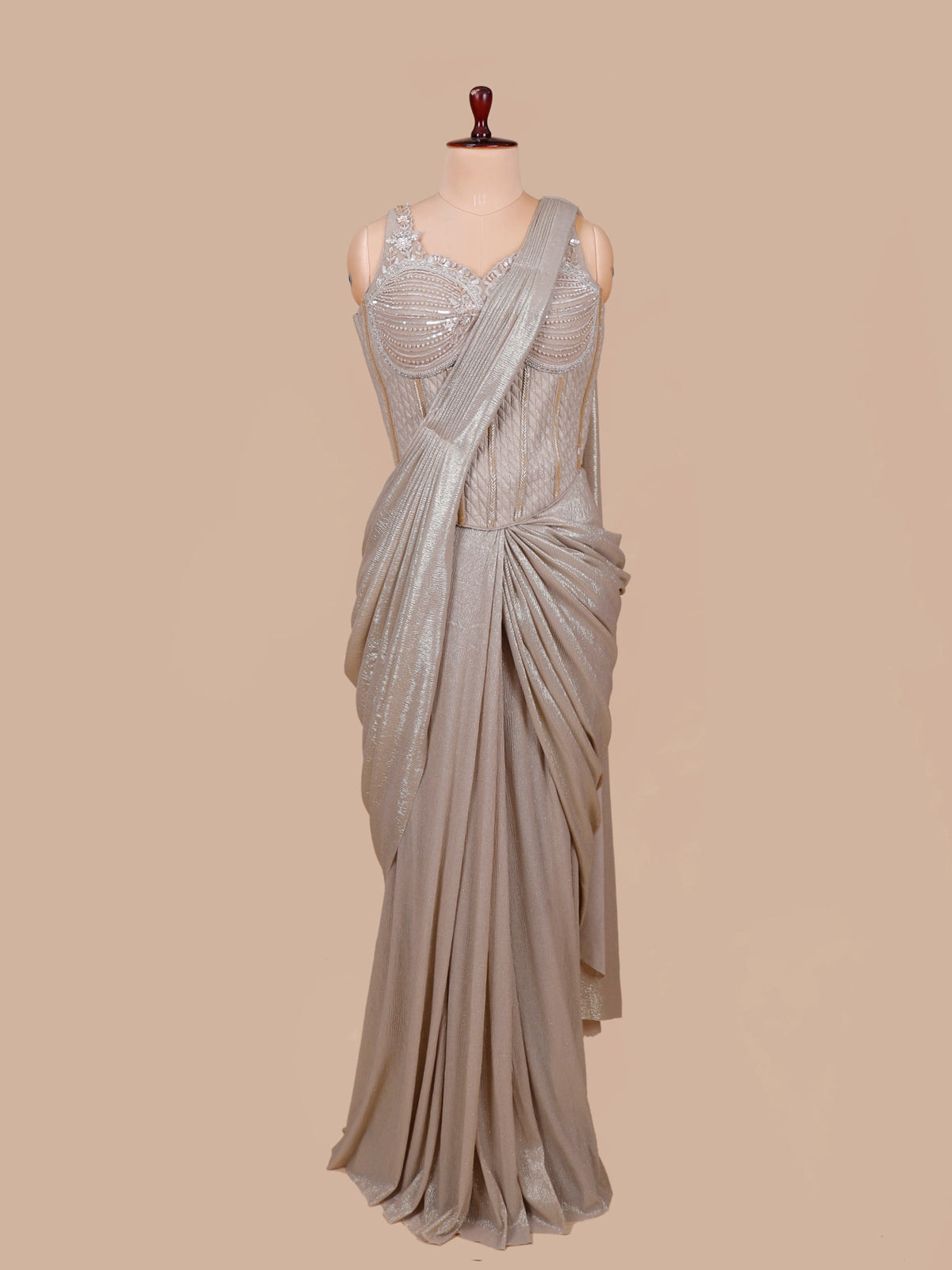 MyFashion KLS-2698 Light Beige Lycra Designer Party Wear Saree for Womens
