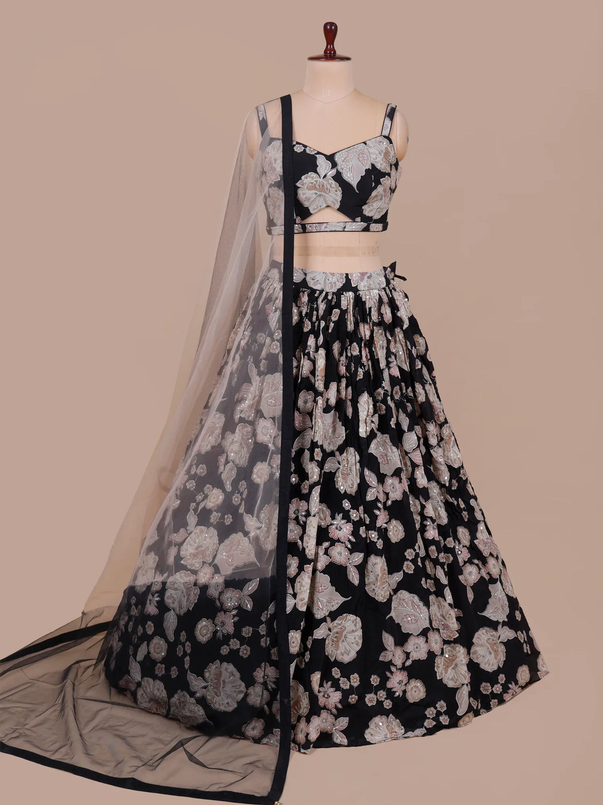 MyFashion KLS-2788 Exclusive Black Floral Crepe Silk Lehenga With Designer Work