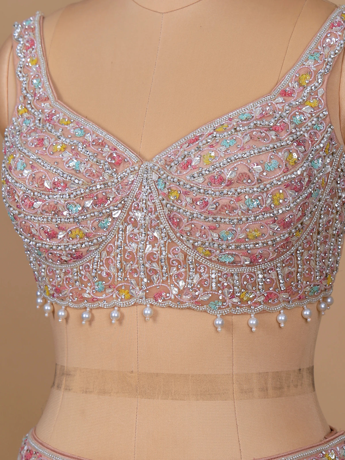 MyFashion KLS-2704 Blush Pink Net Lehenga choli with Pearl Sequins Work