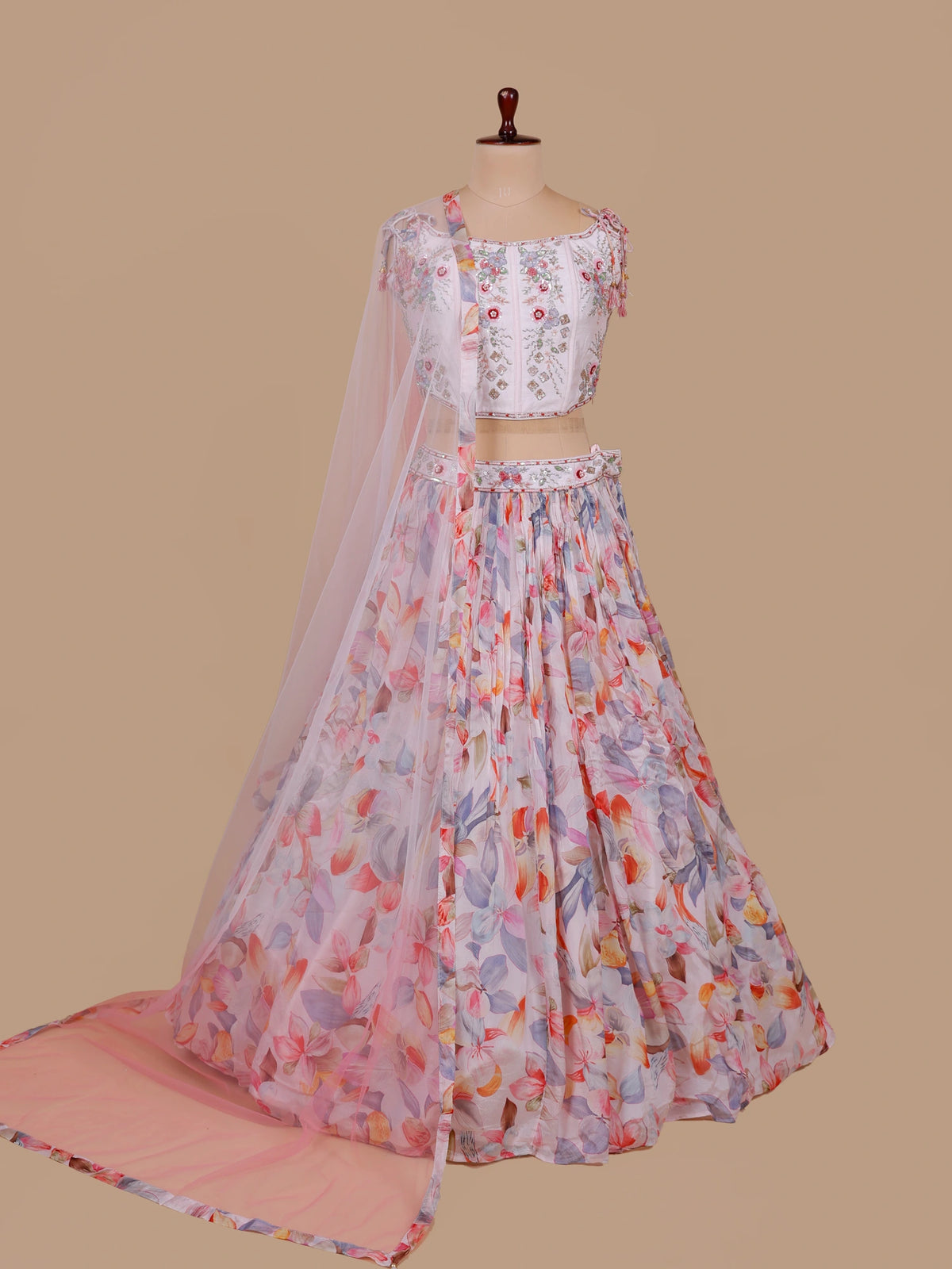 MyFashion KLS-2775 Designer Multi Color Floral Crepe Silk Lehenga With Pearl Design