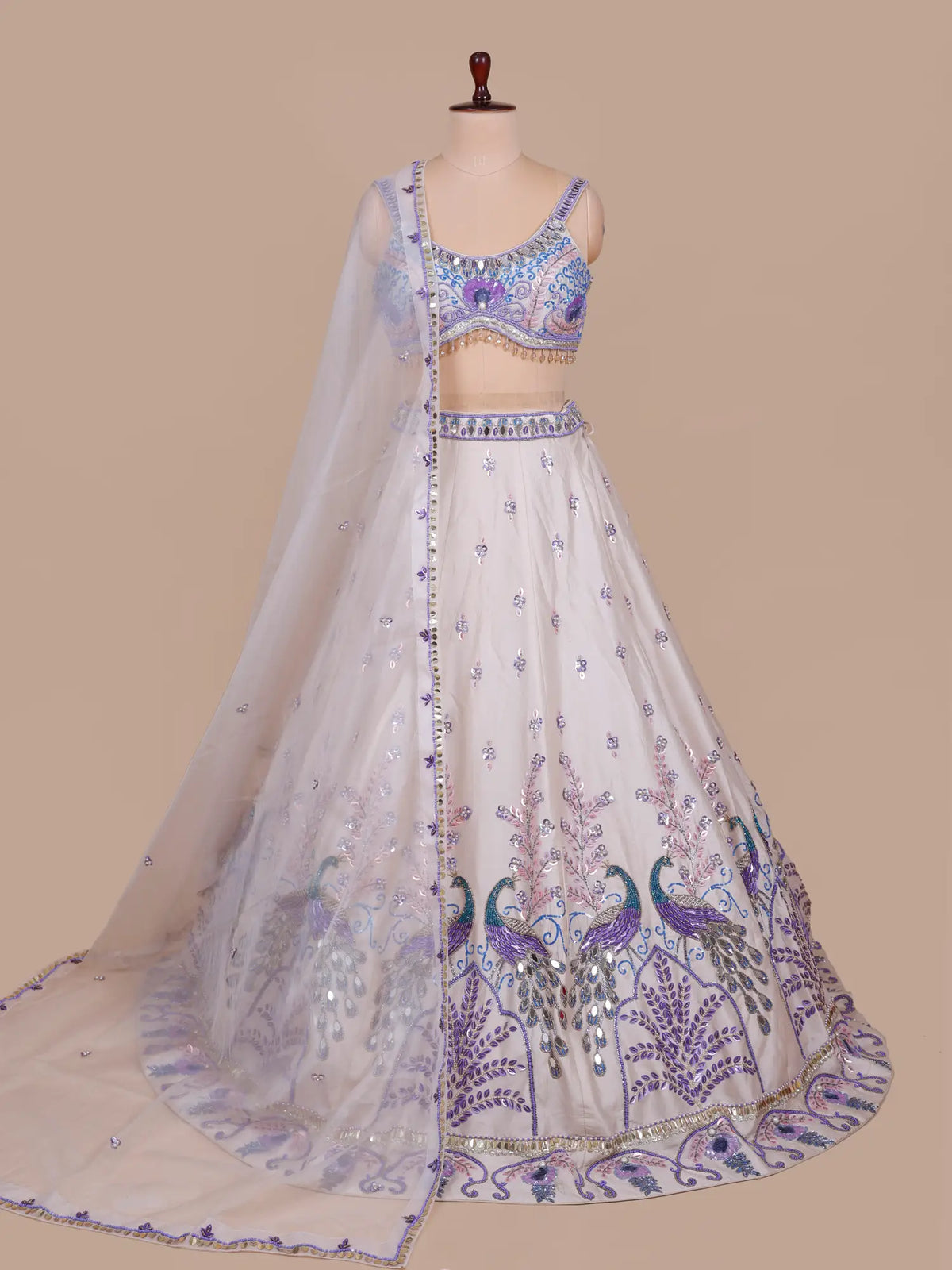 MyFashion -KLS-2815 Luxury Celebrity Inspired Ivory Silk Lehenga with Mirror Work