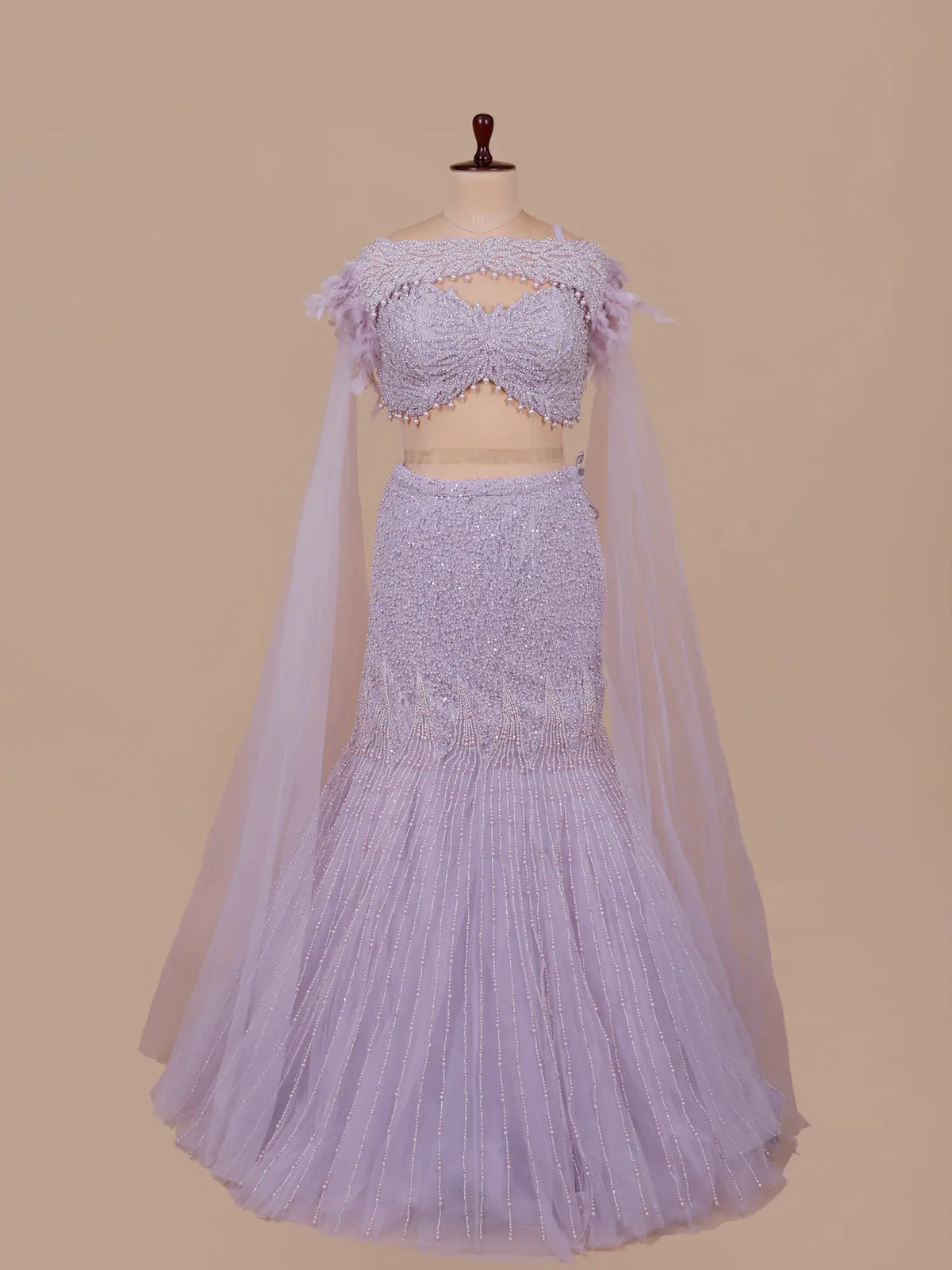 MyFashion KLS-2760 Designer Lilac Imported Net Lehenga With Feather Pearl Work