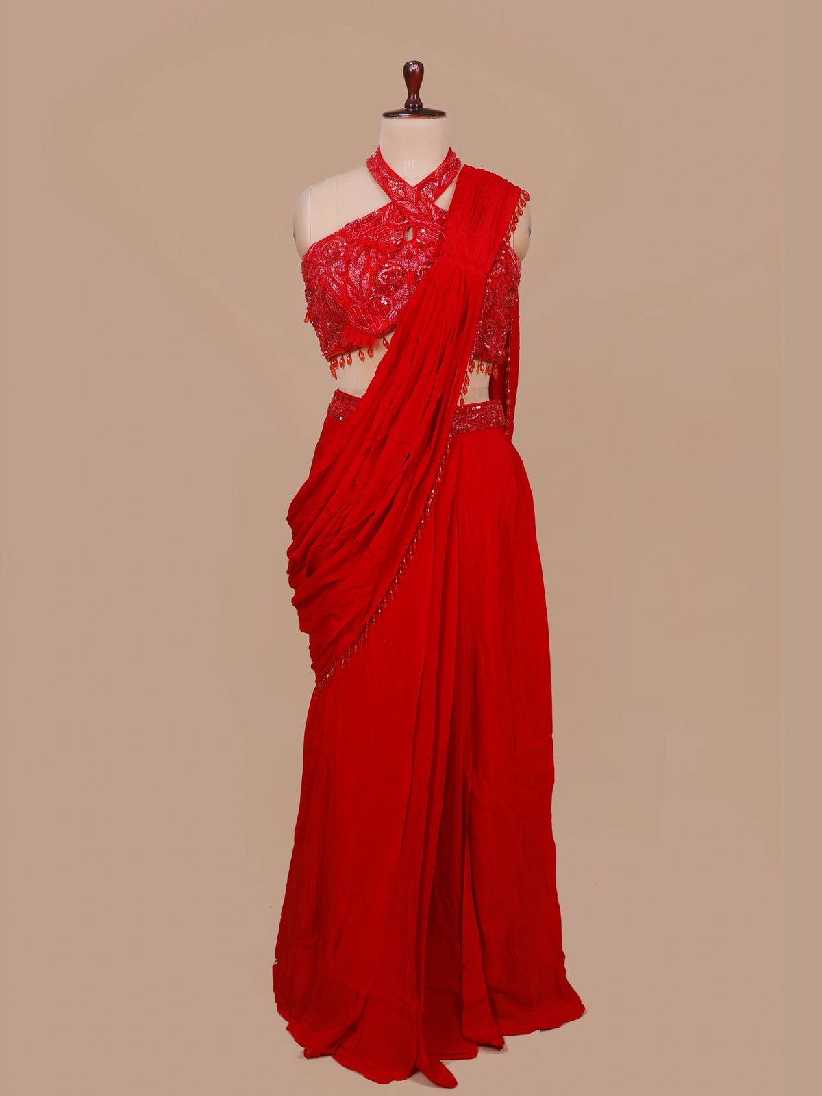 MyFashion KLS-2768 Red Party Wear Georgette Saree Cut Dana Sequins Design