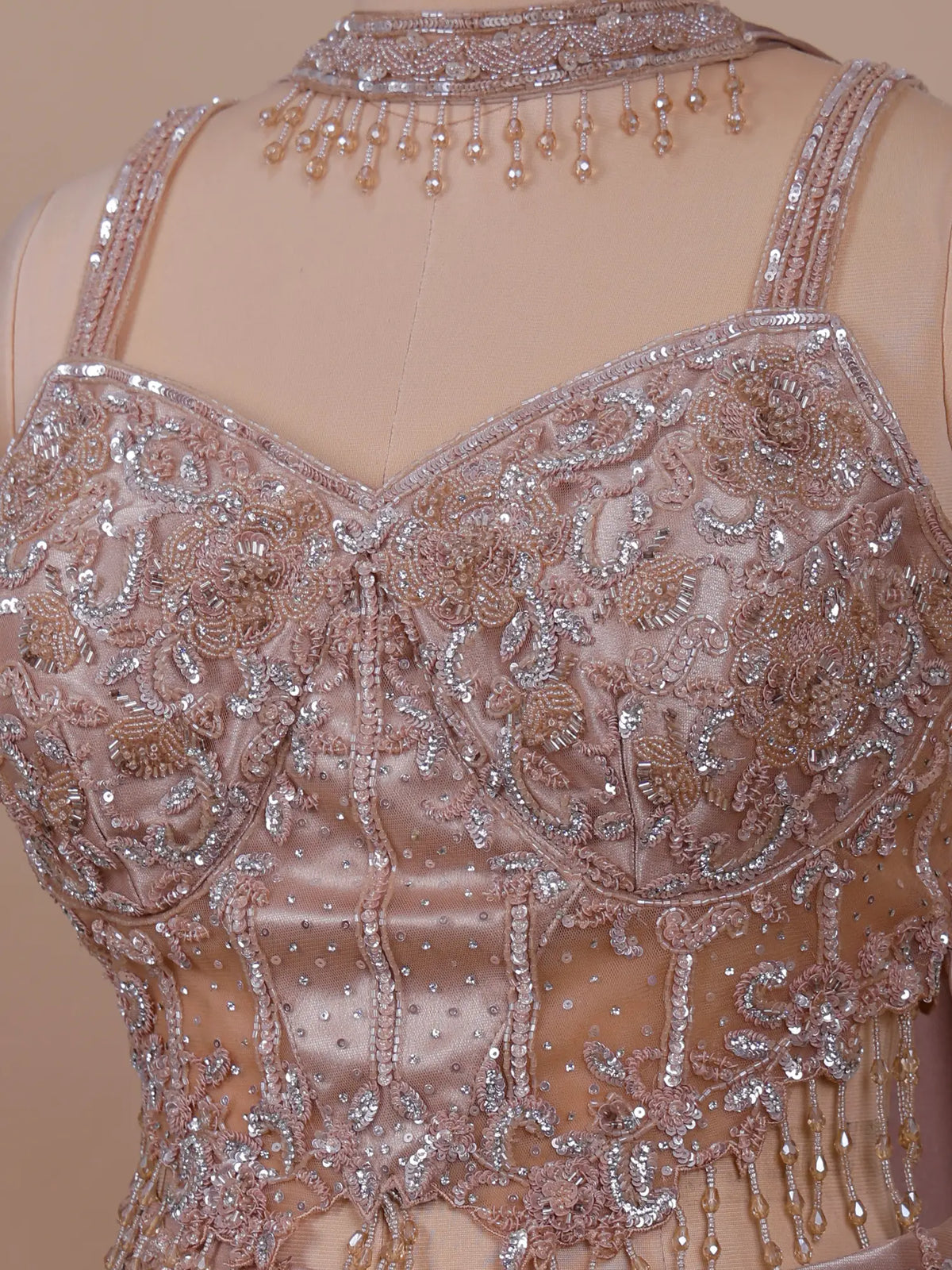 MyFashion KLS-2756 Rose Gold Satin Lehenga With Diamond Work
