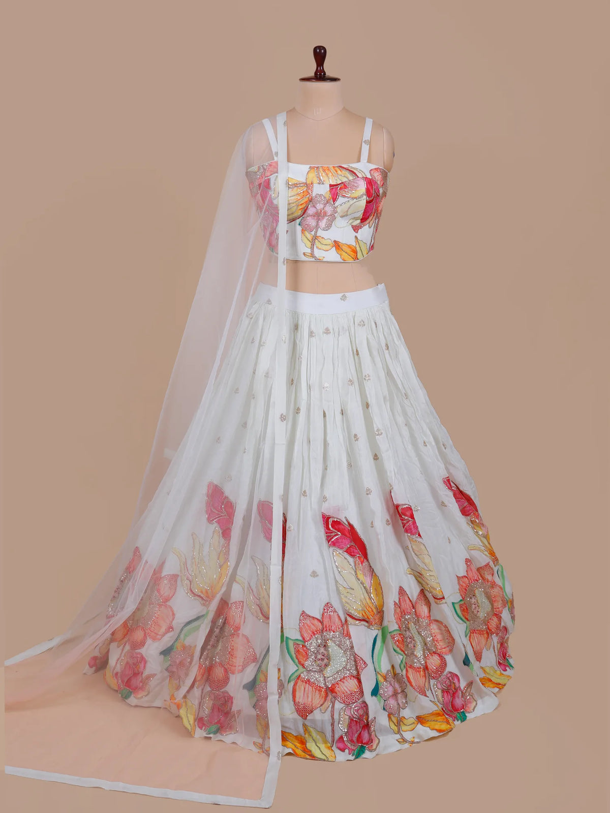 MyFashion KLS-2787 White Multi Crepe Silk Lehenga Choli With Sequins Work