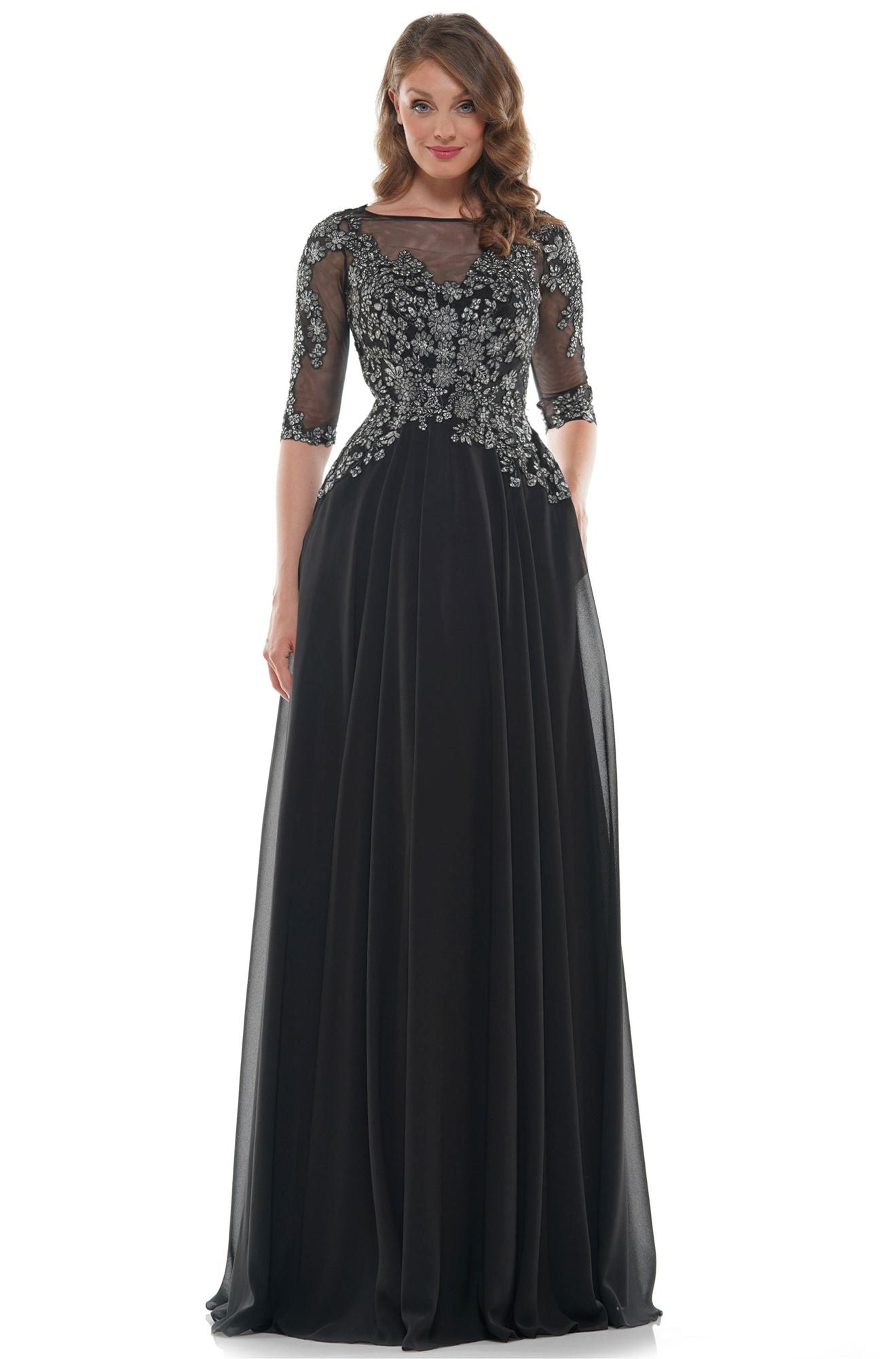 Marsoni by Colors -M157 A Line Dress With Sheer Sleeve