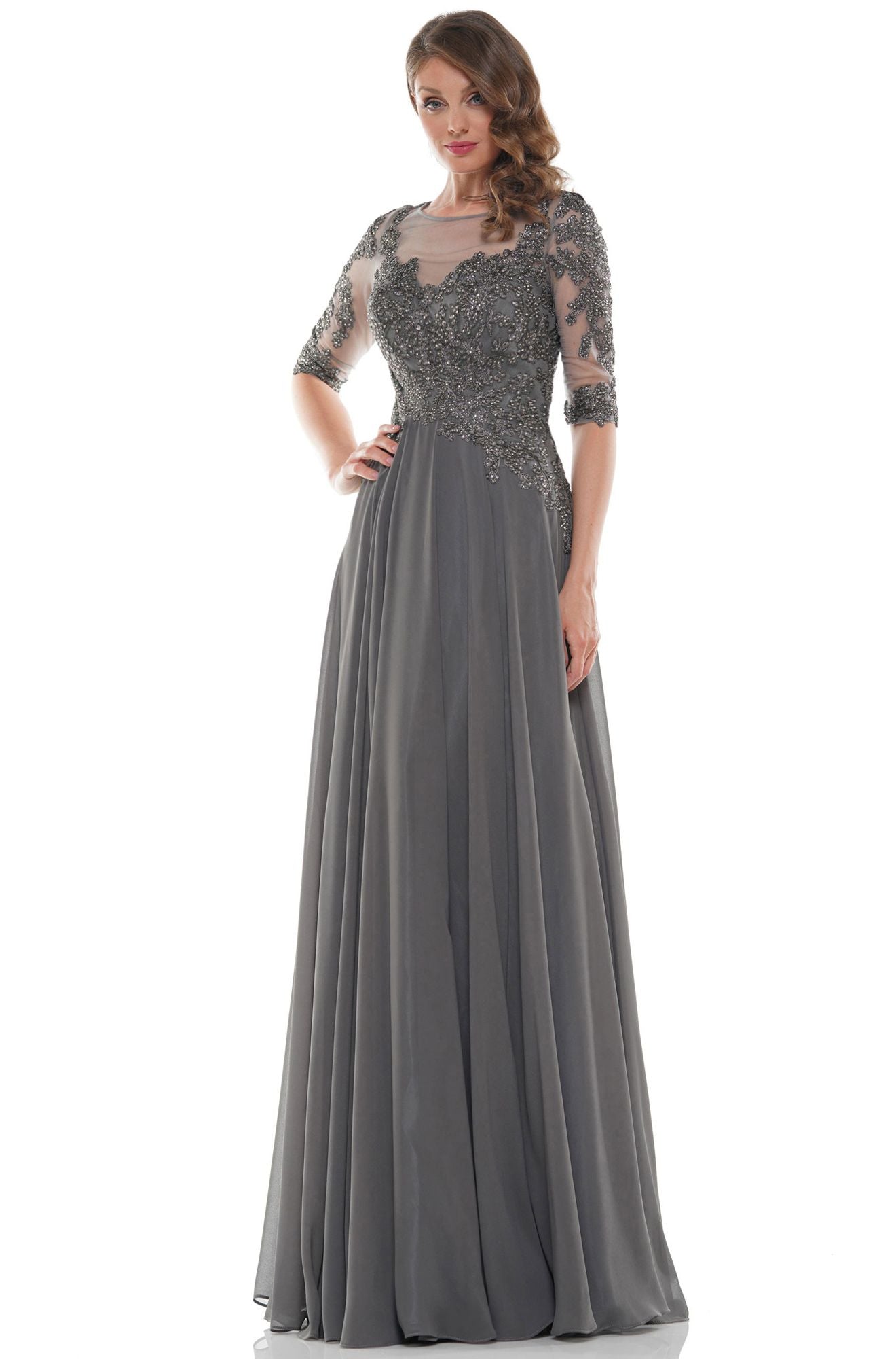 Marsoni by Colors -M157 A Line Dress With Sheer Sleeve