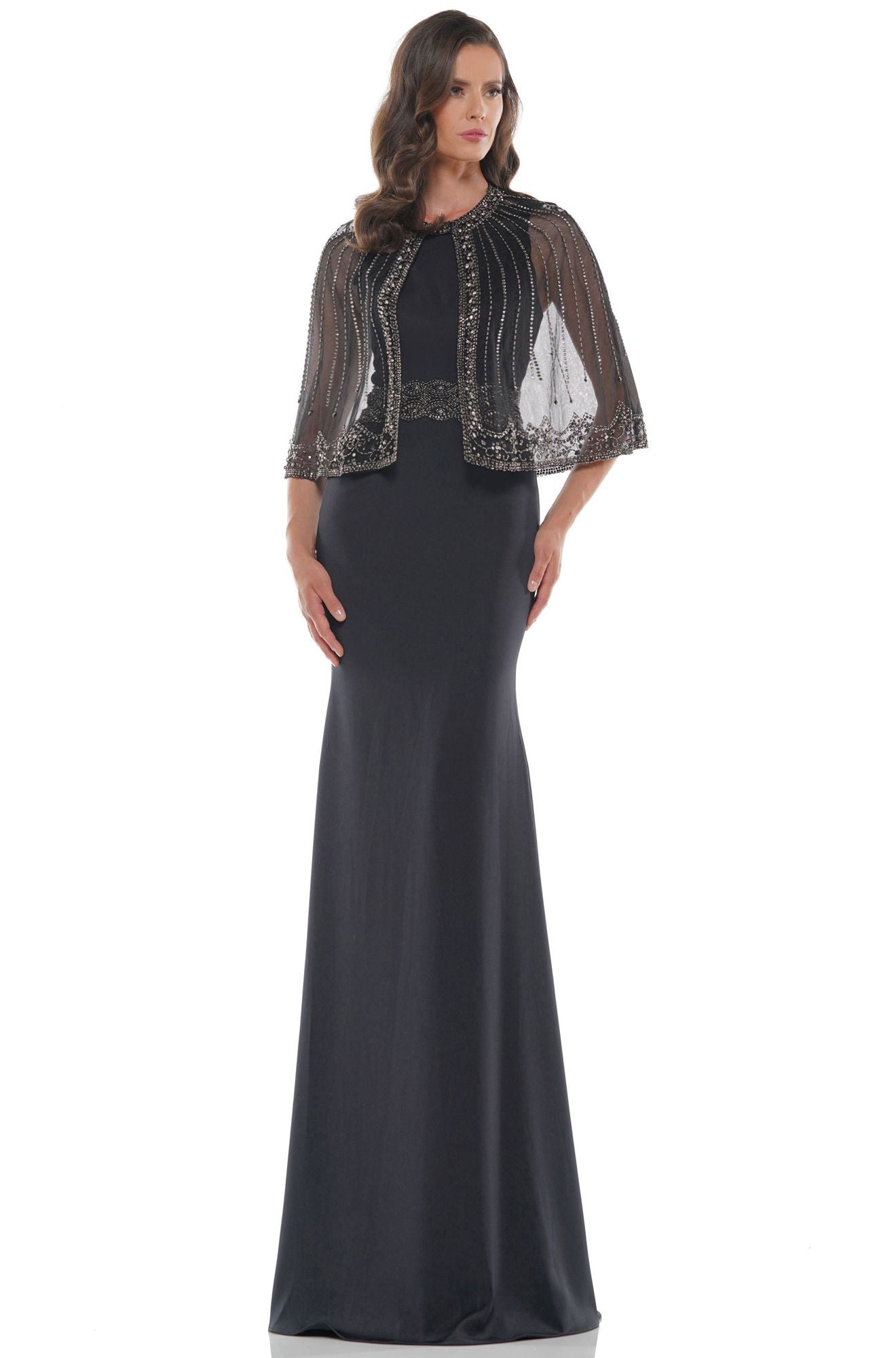 Marsoni by Colors -M232 Fit & Flair Dress With Beaded Cape and Strectch Faille