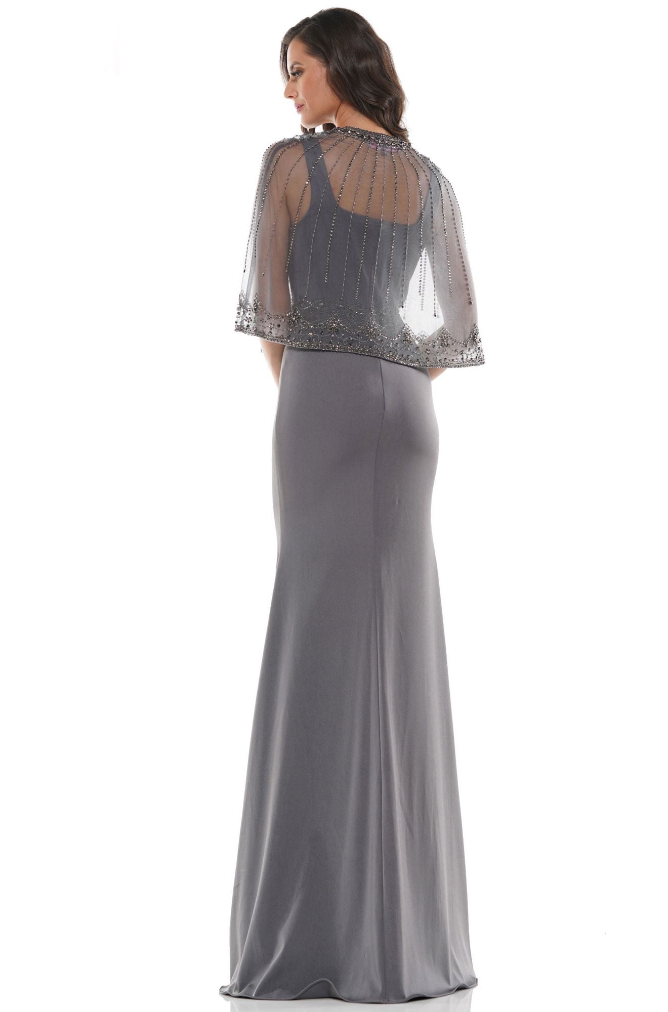 Marsoni by Colors -M232 Fit & Flair Dress With Beaded Cape and Strectch Faille