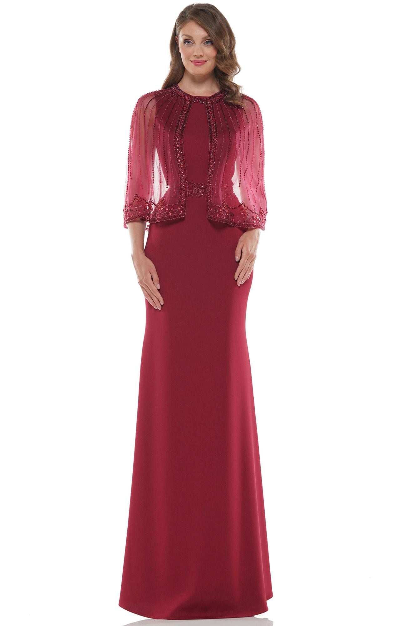 Marsoni by Colors -M232 Fit & Flair Dress With Beaded Cape and Strectch Faille