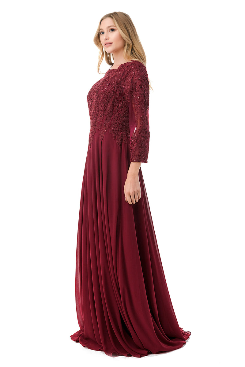 Aspeed Design -M2387 Embroidered Long Sleeve A Line Dress
