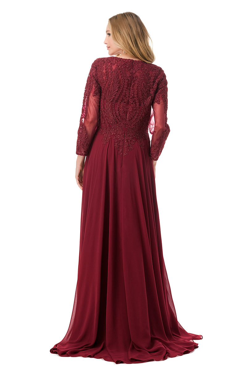 Aspeed Design -M2387 Embroidered Long Sleeve A Line Dress