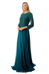 Aspeed Design -M2387 Embroidered Long Sleeve A Line Dress