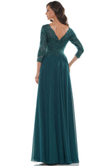 Marsoni by Colors -M238SL A Line Chiffon Dress With Embroidered Bodice And Long Sleeve