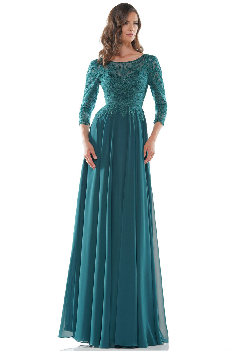 Marsoni by Colors -M238SL A Line Chiffon Dress With Embroidered Bodice And Long Sleeve