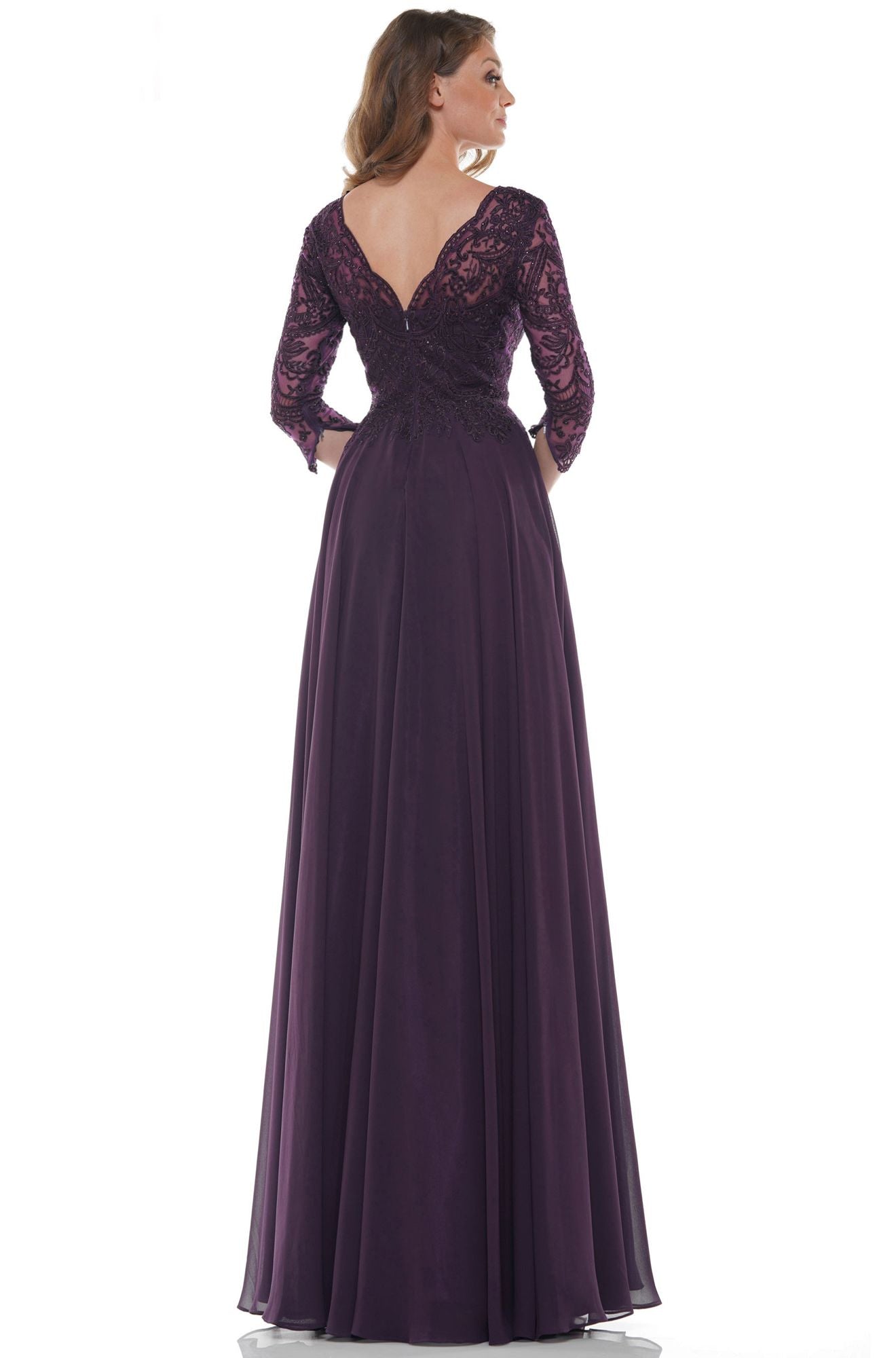 Marsoni by Colors -M238SL A Line Chiffon Dress With Embroidered Bodice And Long Sleeve