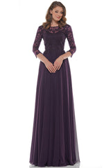 Marsoni by Colors -M238SL A Line Chiffon Dress With Embroidered Bodice And Long Sleeve
