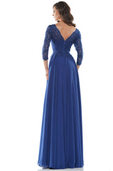 Marsoni by Colors -M238SL A Line Chiffon Dress With Embroidered Bodice And Long Sleeve
