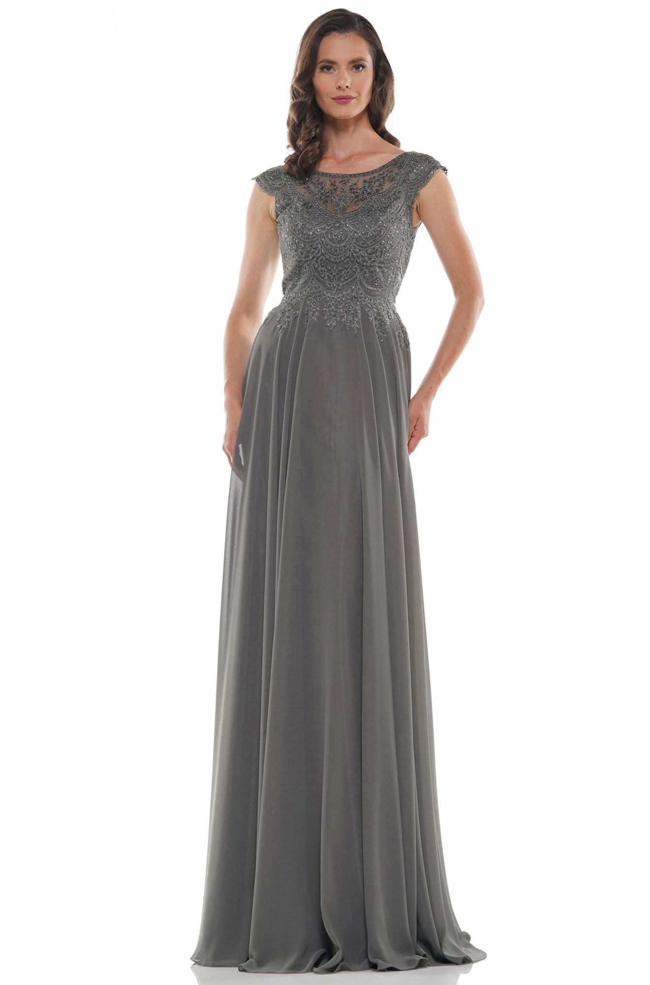 Marsoni by Colors -M238 A Line Chiffon Dress With Embroidered Bodice