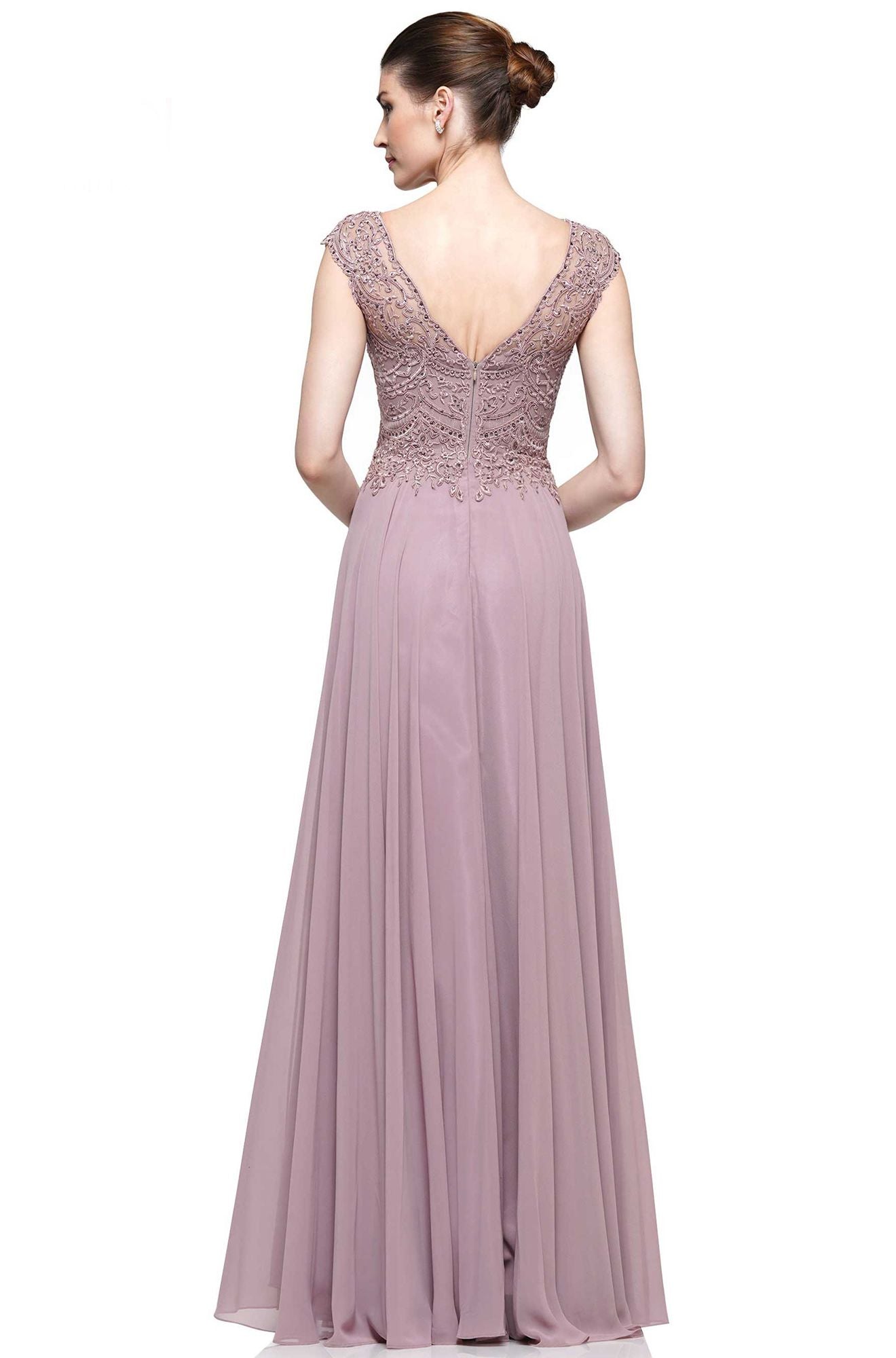 Marsoni by Colors -M238 A Line Chiffon Dress With Embroidered Bodice