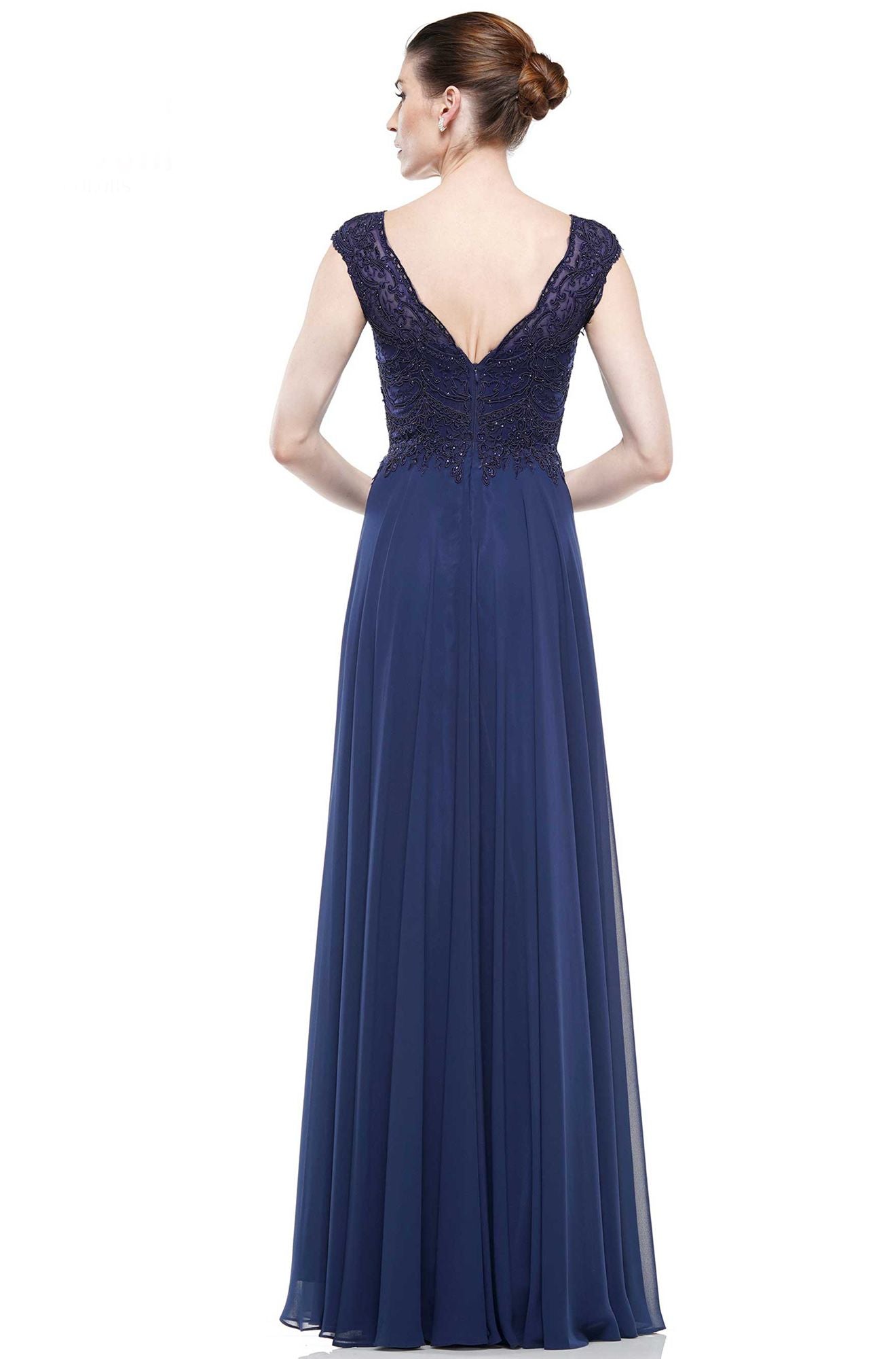 Marsoni by Colors -M238 A Line Chiffon Dress With Embroidered Bodice