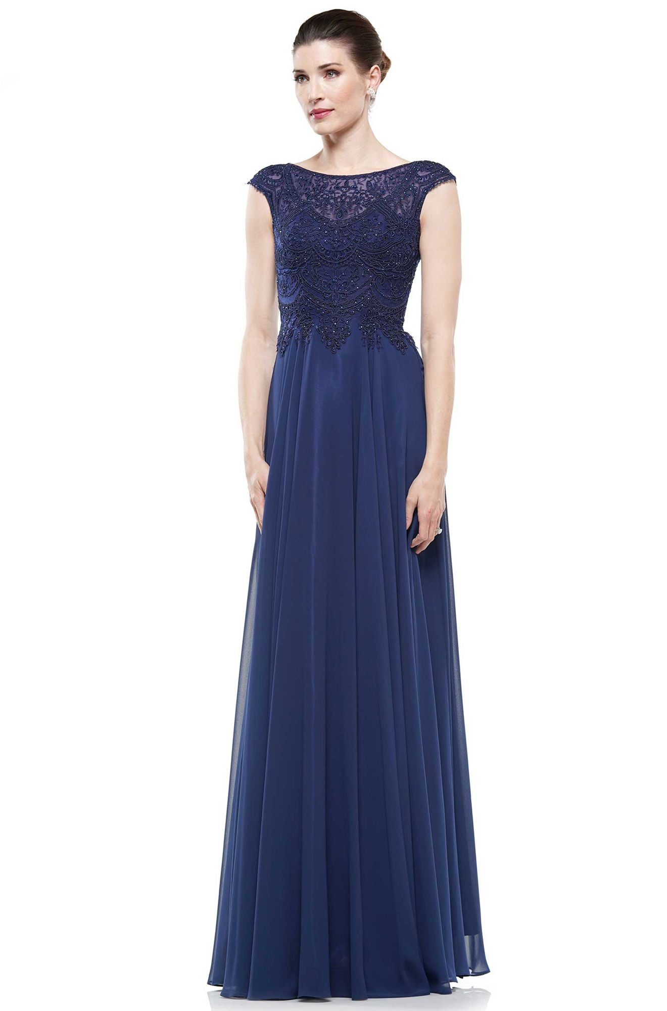 Marsoni by Colors -M238 A Line Chiffon Dress With Embroidered Bodice