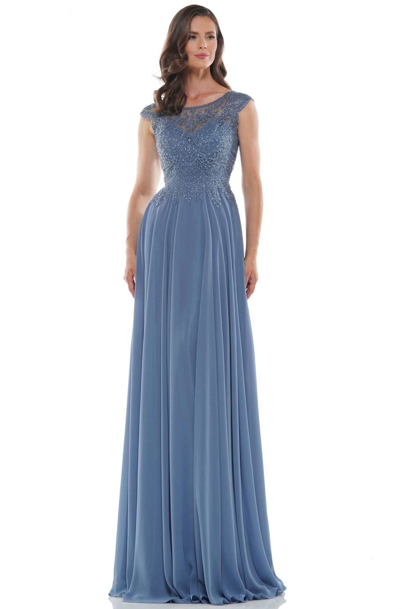 Marsoni by Colors -M238 A Line Chiffon Dress With Embroidered Bodice