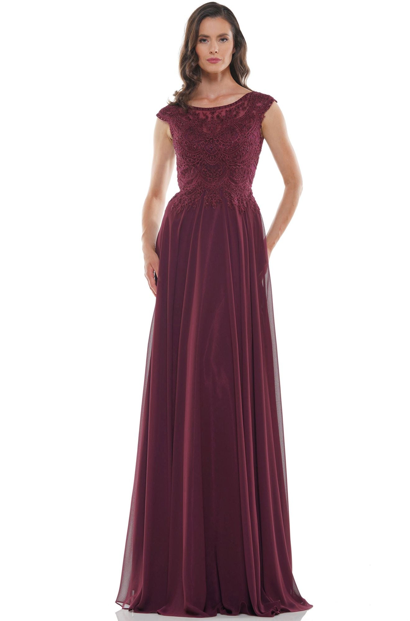 Marsoni by Colors -M238 A Line Chiffon Dress With Embroidered Bodice