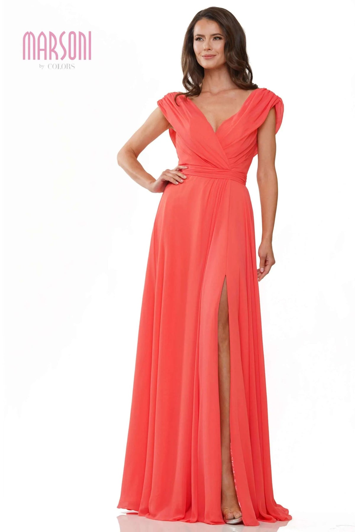 Rentals Sale Marsoni by Colors -M251CL Chiffon Gathered V-Neck Gown