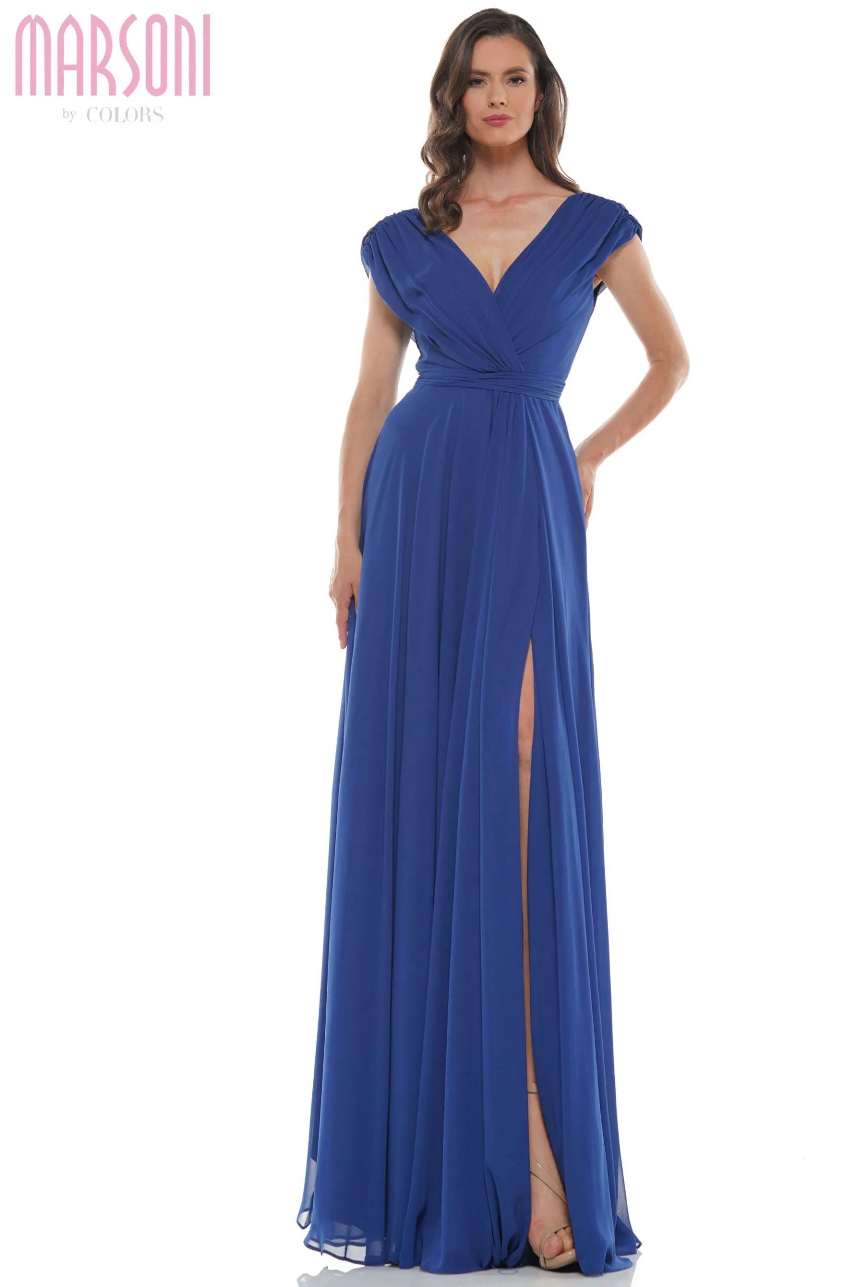 Marsoni by Colors -M251 Chiffon Gathered V-Neck Gown