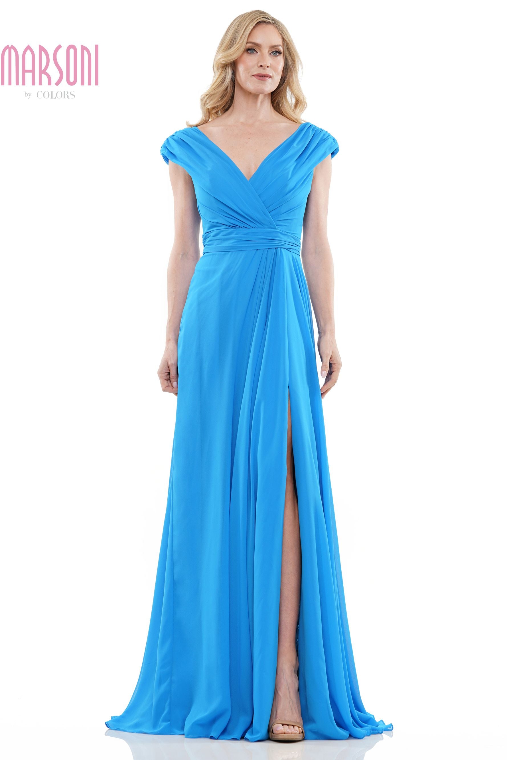 Marsoni by Colors -M251 -1 Chiffon Gathered V-Neck Gown