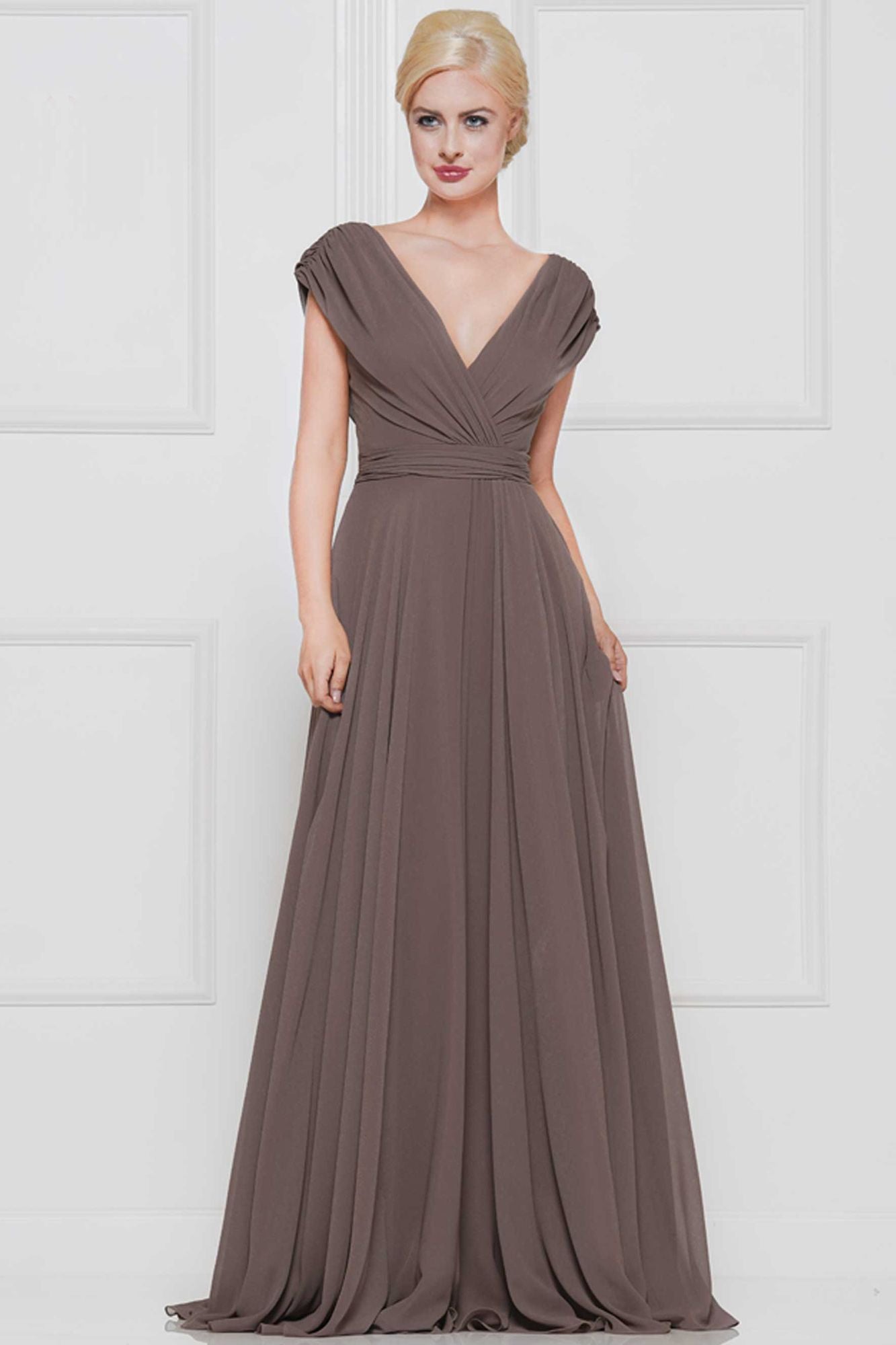 Marsoni by Colors -M251 -1 Chiffon Gathered V-Neck Gown