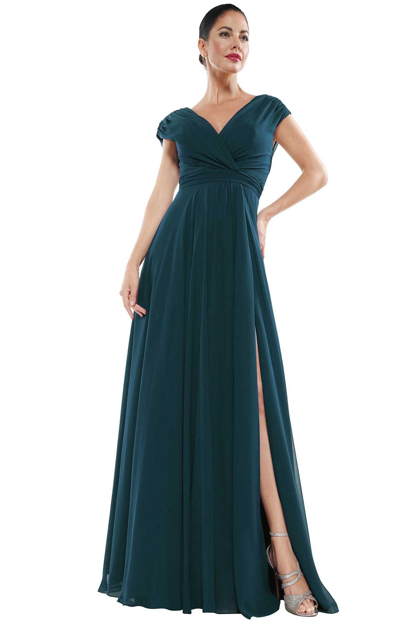 Marsoni by Colors -M251 -1 Chiffon Gathered V-Neck Gown