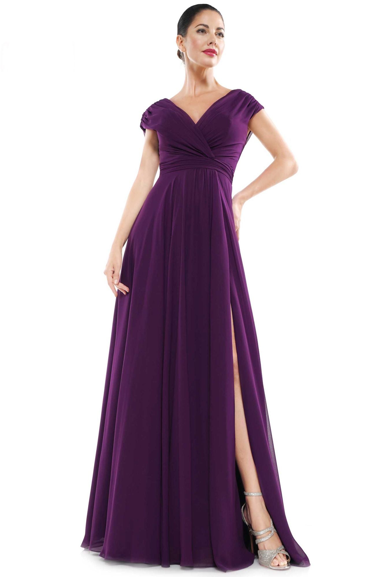 Marsoni by Colors -M251 -1 Chiffon Gathered V-Neck Gown