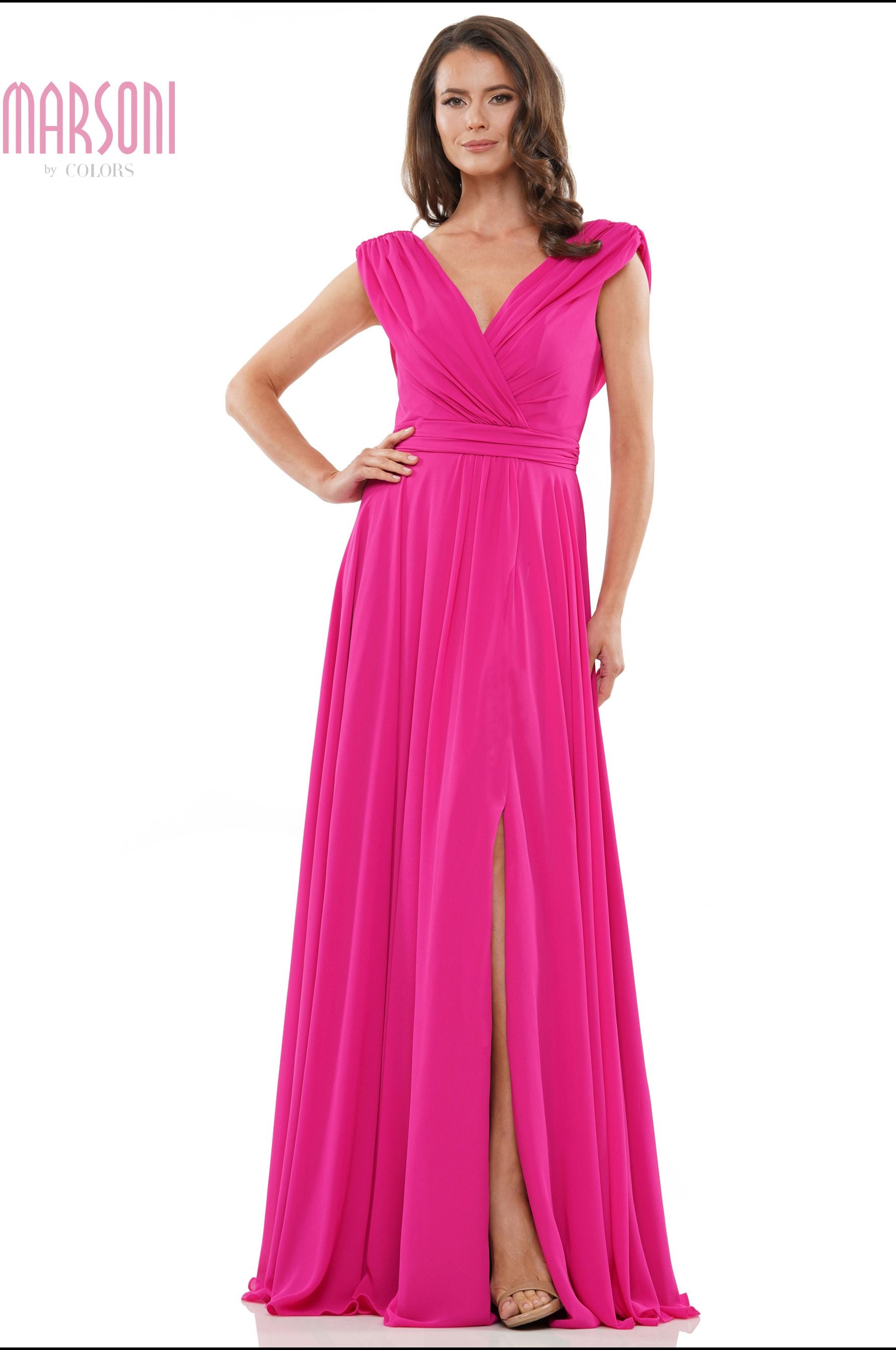 Marsoni by Colors -M251 -1 Chiffon Gathered V-Neck Gown