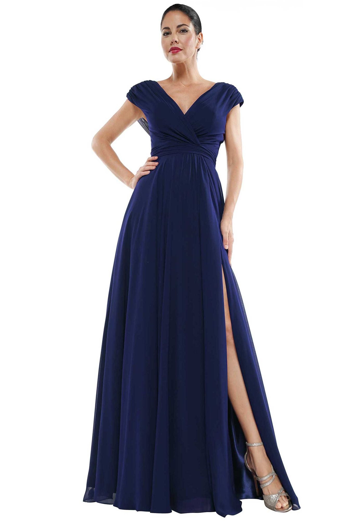 Marsoni by Colors -M251 -1 Chiffon Gathered V-Neck Gown