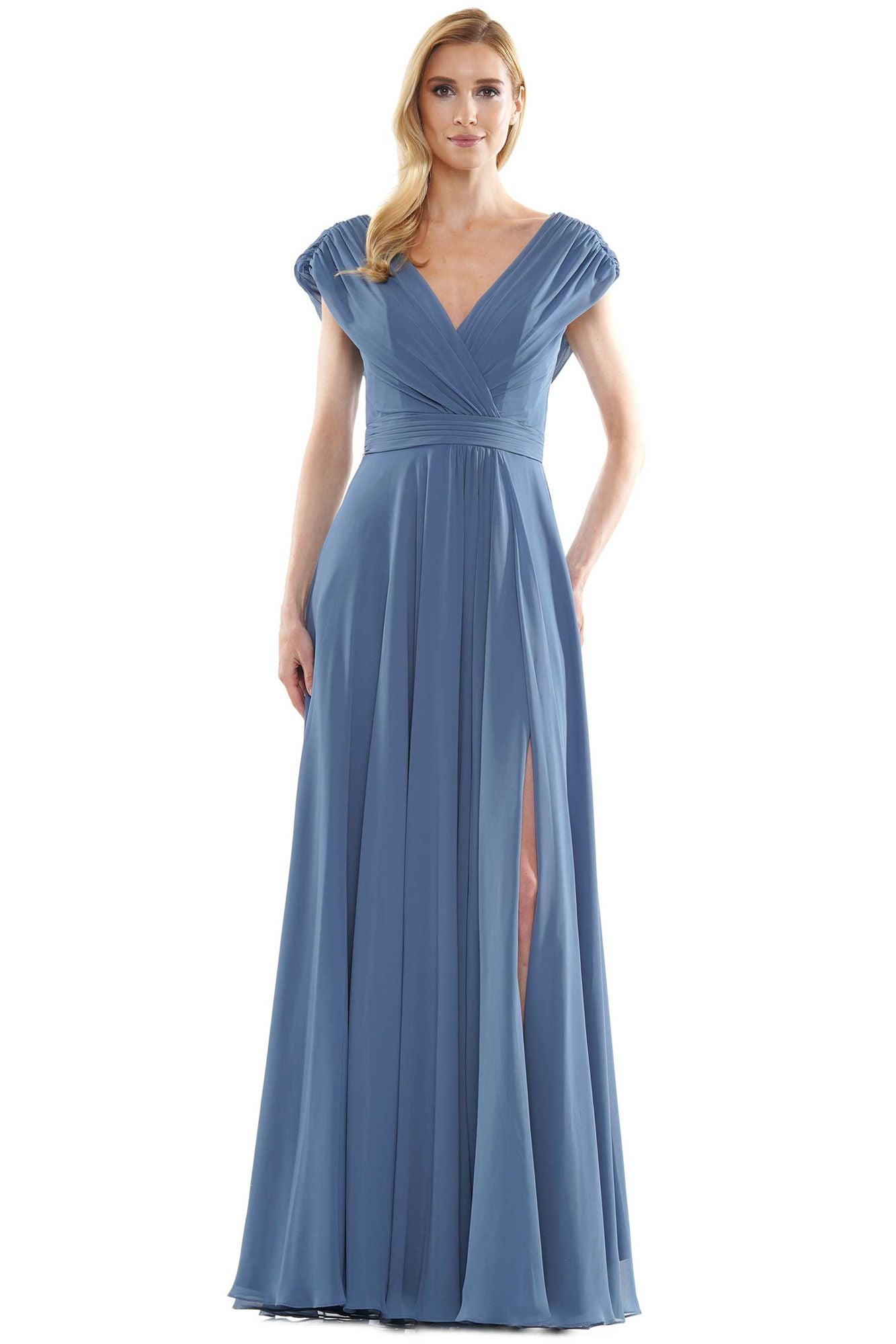 Marsoni by Colors -M251 -1 Chiffon Gathered V-Neck Gown