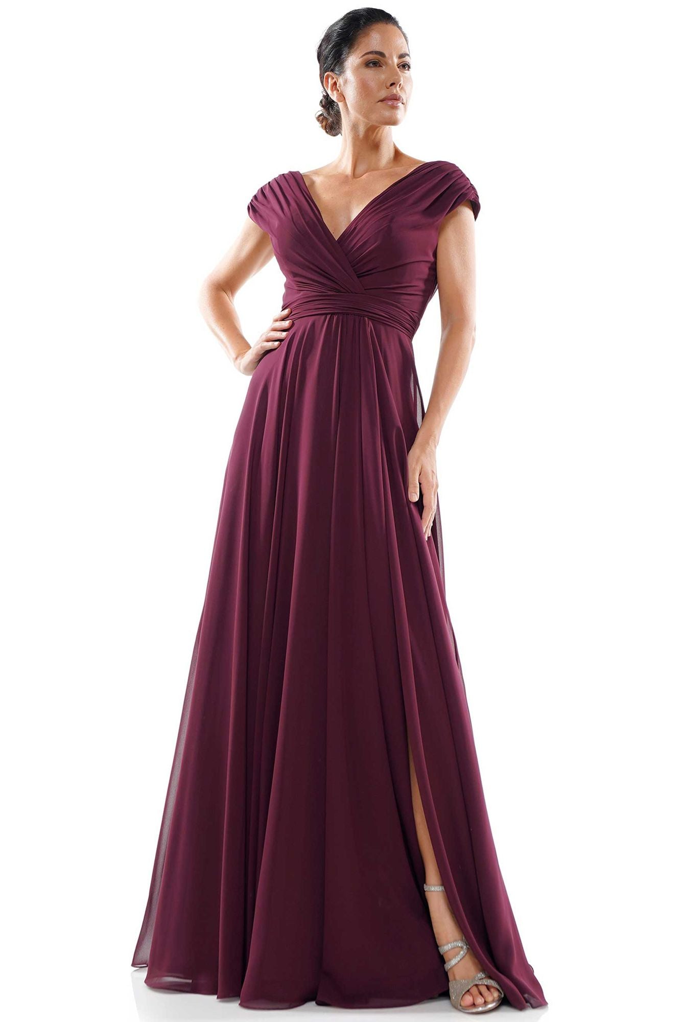 Marsoni by Colors -M251 -1 Chiffon Gathered V-Neck Gown