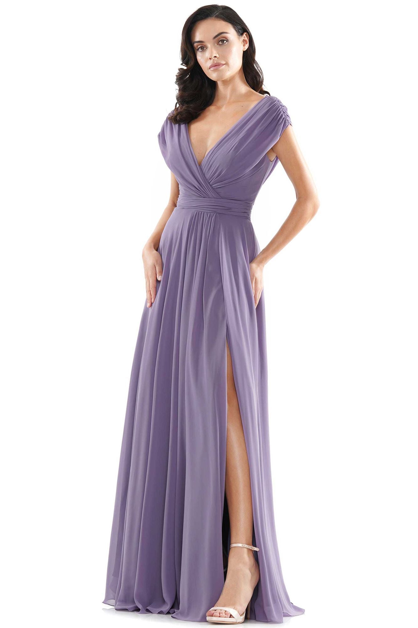 Marsoni by Colors -M251 -1 Chiffon Gathered V-Neck Gown