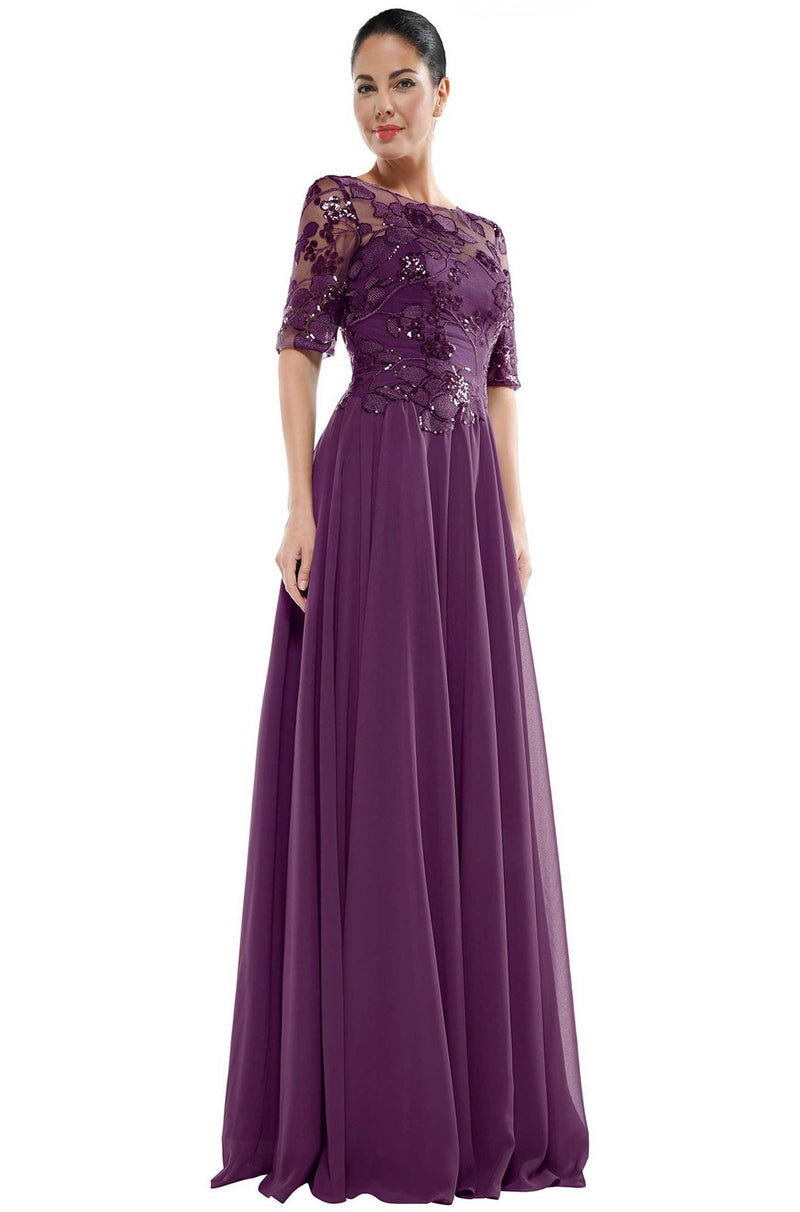 Marsoni by Colors -M286-1 A Line Dress With Sequin Lace Bodice