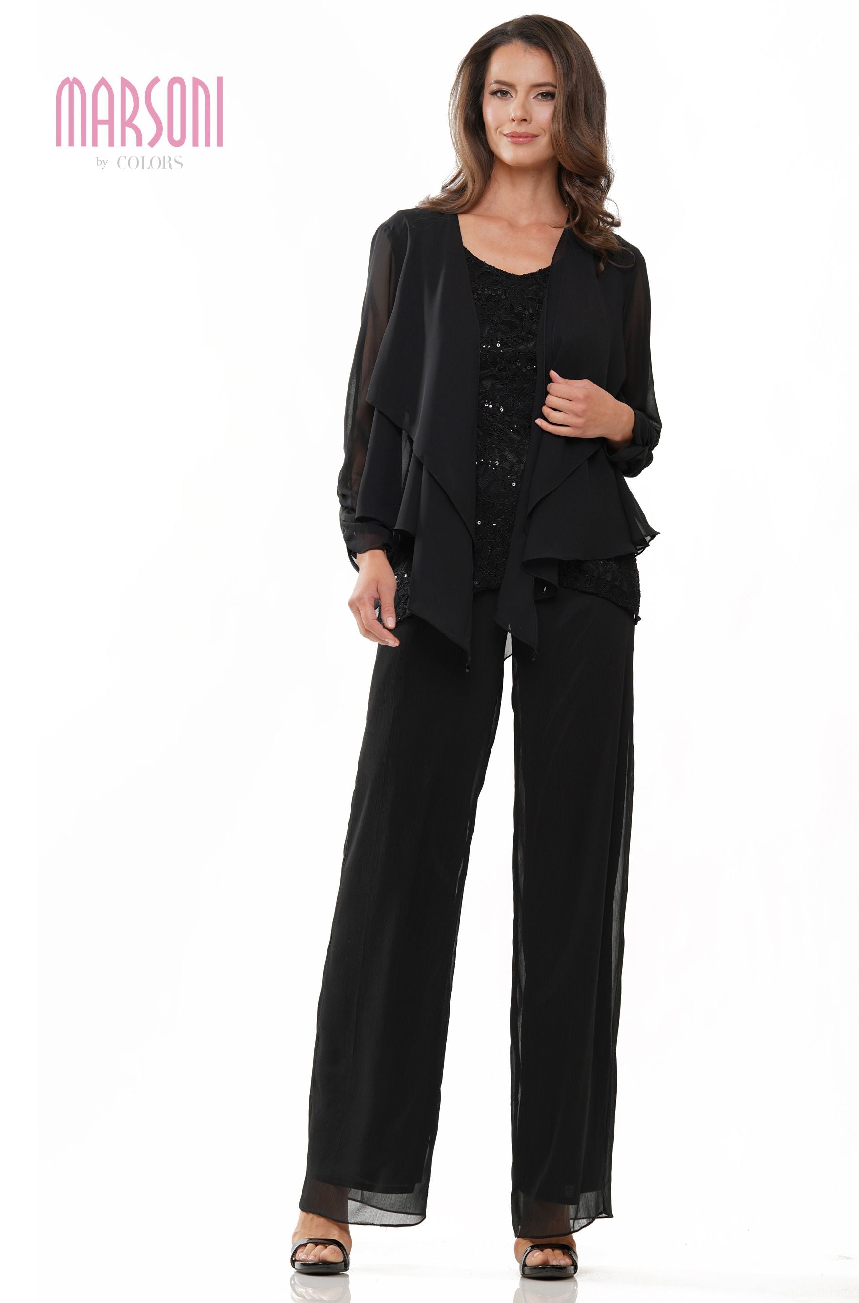 Marsoni by Colors -M303 Chiffon Jacket and Pants Suit