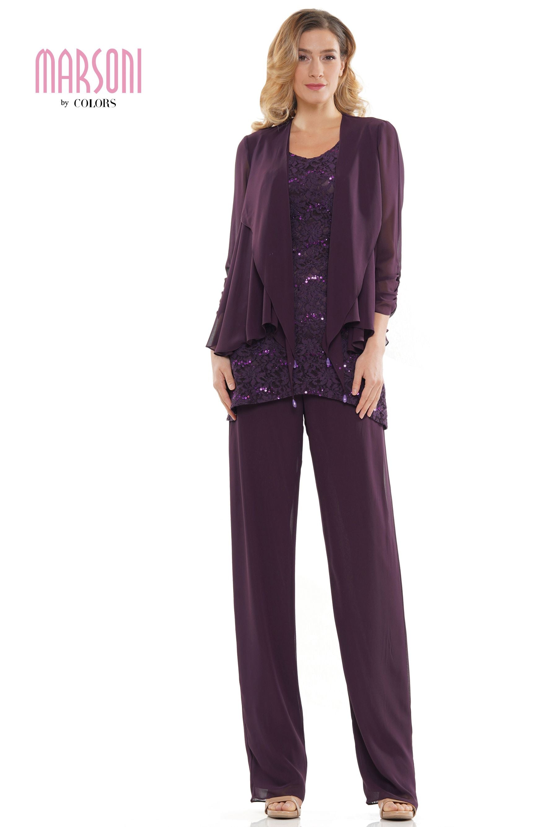 Marsoni by Colors -M303 Chiffon Jacket and Pants Suit