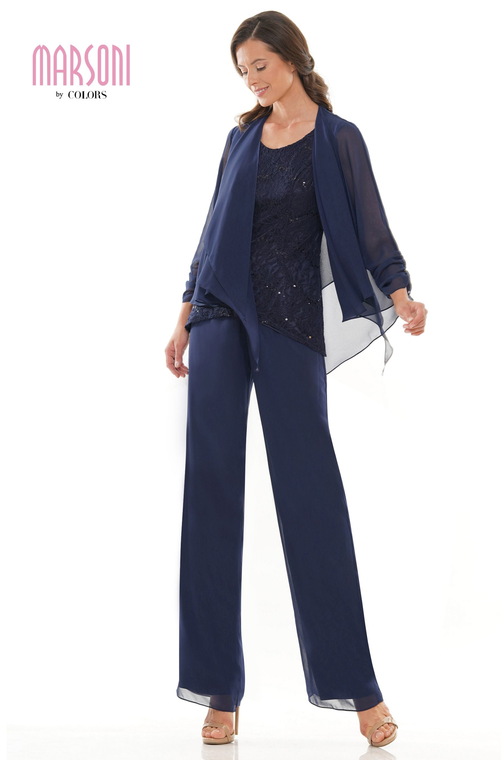 Marsoni by Colors -M303 Chiffon Jacket and Pants Suit