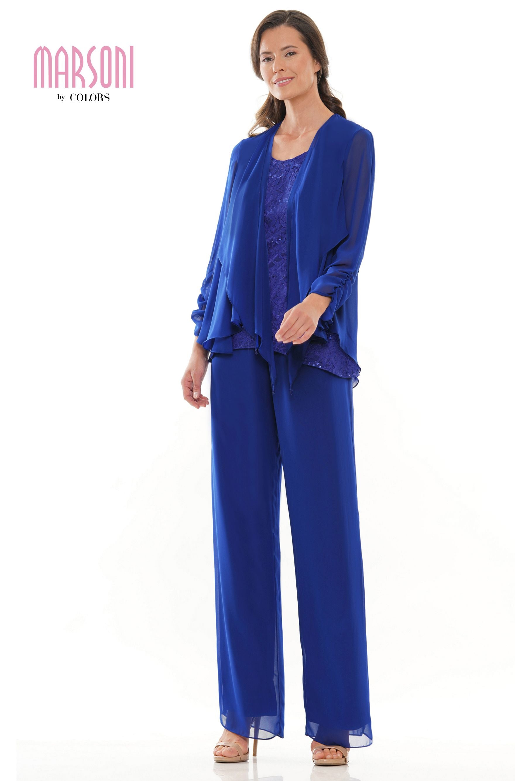 Marsoni by Colors -M303 Chiffon Jacket and Pants Suit