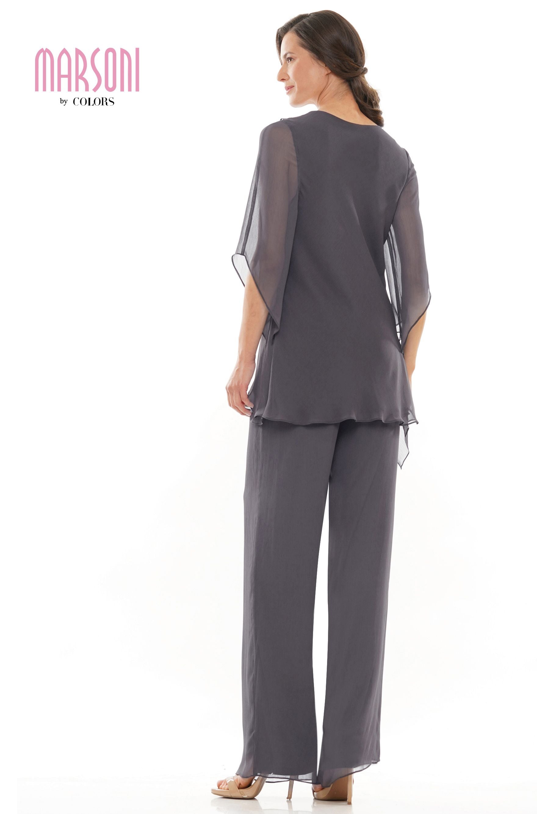 Marsoni by Colors -M308 Chiffon Pantsuit With V Neck