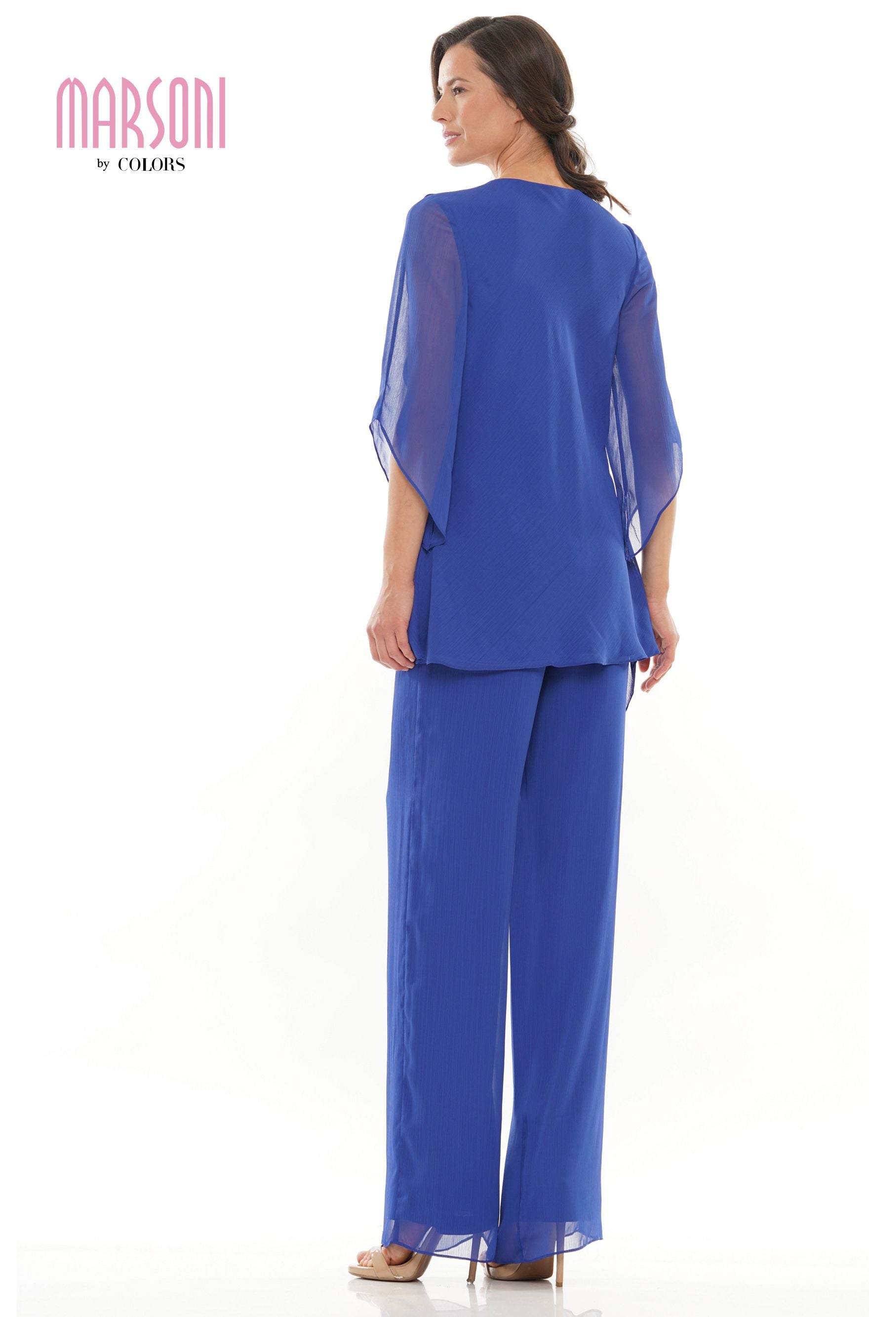 Marsoni by Colors -M308 Chiffon Pantsuit With V Neck